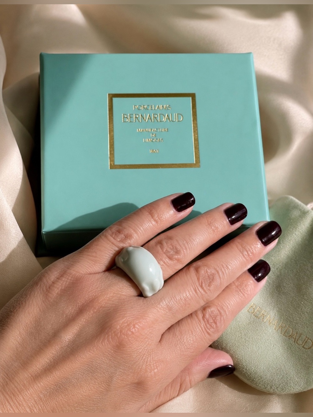 Bernardaud Porcelaines Celadon FLORE COCKTAIL RING Gold Plated France 1863 New